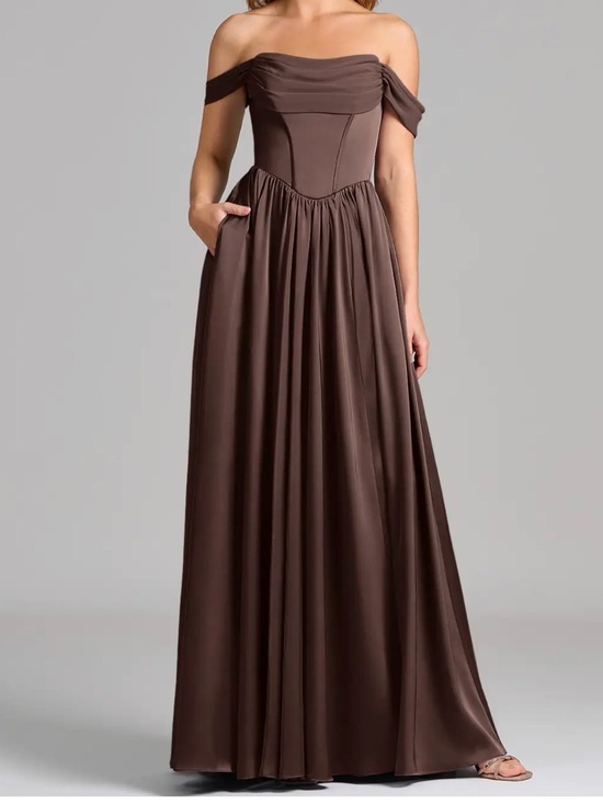 Azazie Dresses & Skirts - Azazie Raisa Off-the-Shoulder Evening Gown/Bridesmaids Dress in Ganache Size A6